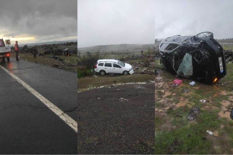 Karakoçan'da Yoğun yağış nedeniyle aynı yolda 3 farklı kaza 